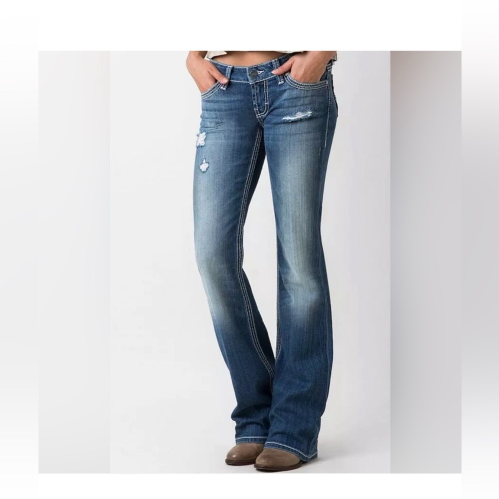 BKE Starlite Stretch Bootcut Distressed Denim Jeans - Size 28